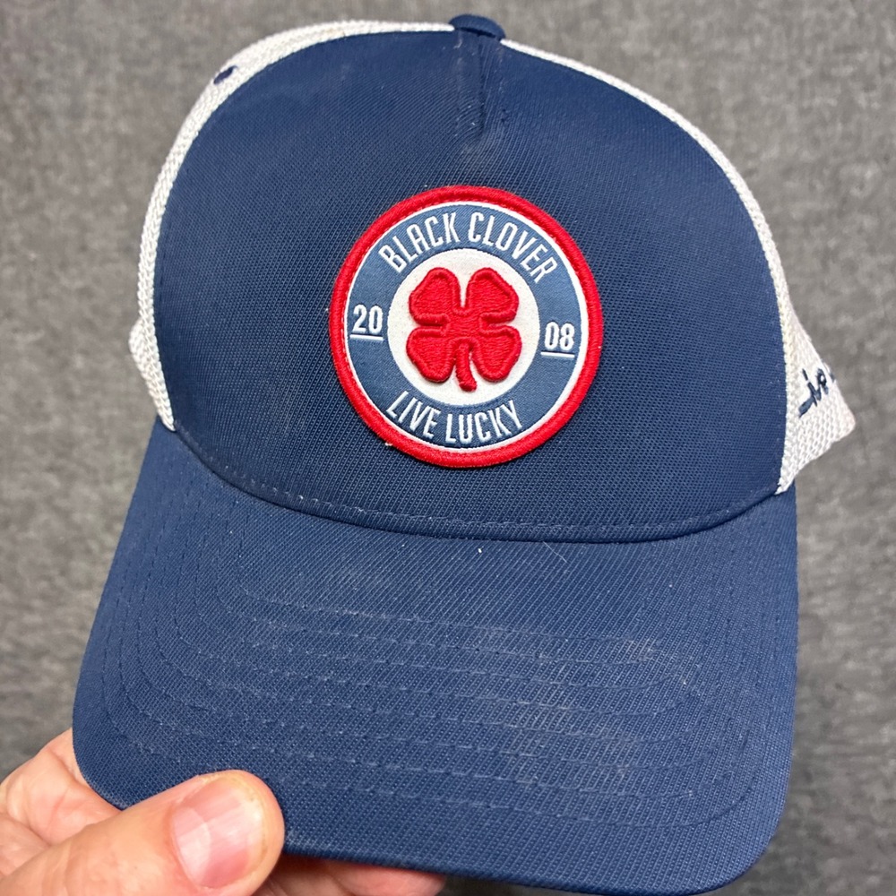 Black Clover Trucker Hat Mens OSFA Blue White Live Lucky Snapback